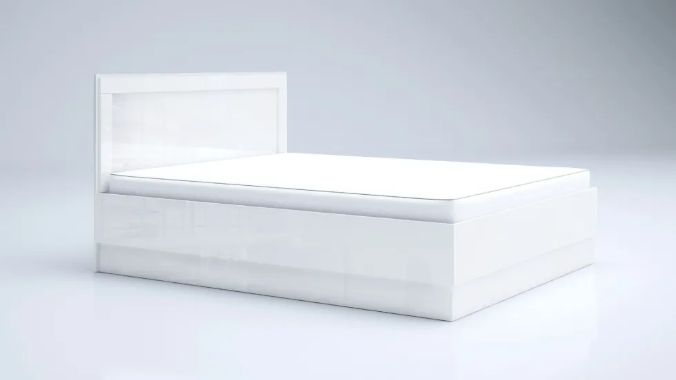 Camera da letto completa 160x200 con comò e specchio effetto laccato bianco lucido CMG44