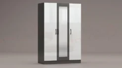 Camera da letto completa 160x200 con comò design moderno laccato bianco lucido e antracite CMG45