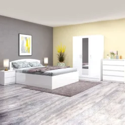 Camera da letto completa 160x200 con comò design moderno laccato bianco lucido CMG45