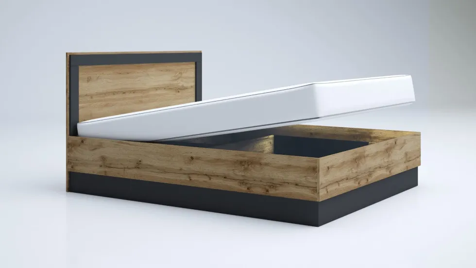 Camera da letto completa 160x200 con comò e specchio effetto legno rovere e antracite CMG44