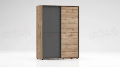 Camera da letto completa 160x200 con comò e specchio effetto legno rovere e antracite CMG44