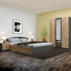 Camera da letto completa 160x200 design moderno effetto legno rovere e antracite CMG39