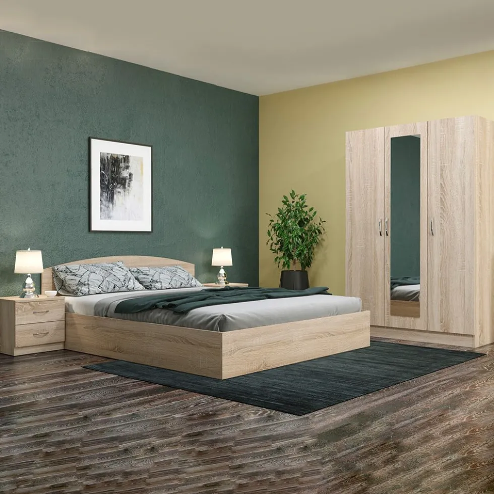 Camera da letto completa 160x200 design moderno effetto legno sonoma CMG39