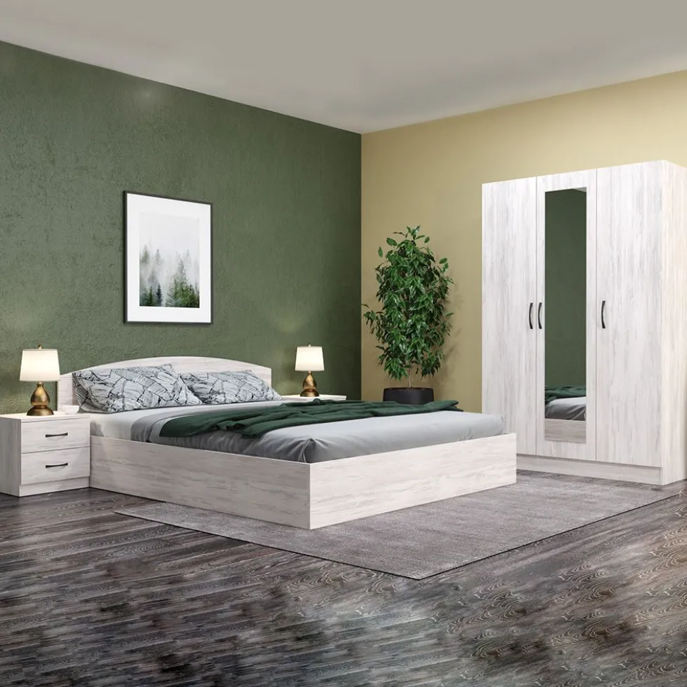 Camera da letto completa 160x200 design moderno effetto legno bianco CMG39