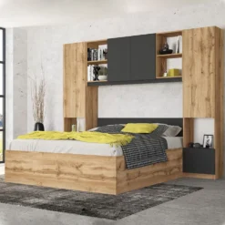 Camera da letto con armadio a ponte 254x200 cm rovere e antracite CMG49