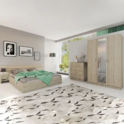 Camera da letto matrimoniale completa 160x200cm colore rovere chiaro CDLI40