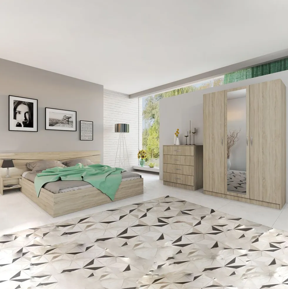 Camera da letto matrimoniale completa 160x200cm colore rovere chiaro CDLI40
