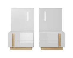 Camera da letto matrimoniale completa moderna bianco con dettagli rovere CDLLK1