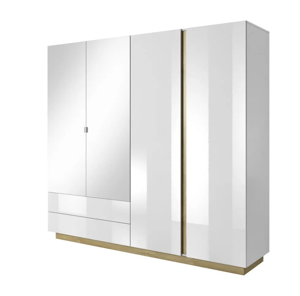 Camera da letto matrimoniale completa moderna bianco con dettagli rovere CDLLK1
