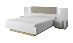 Camera da letto matrimoniale completa moderna bianco con dettagli rovere CDLLK1
