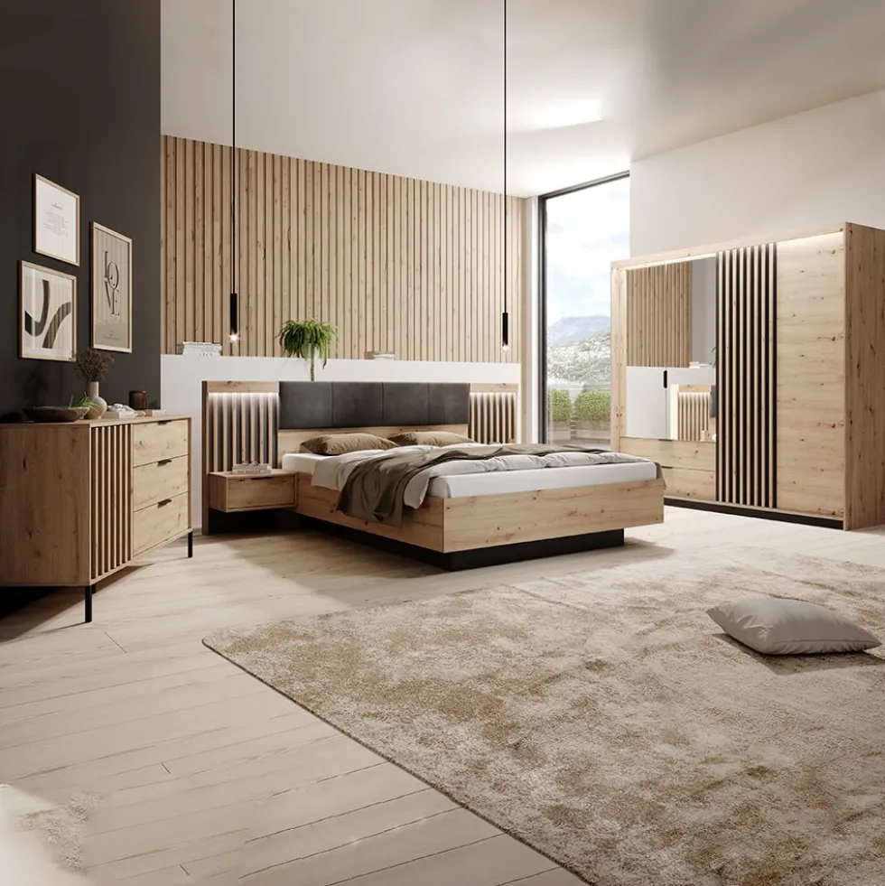 Camera da letto matrimoniale completa moderna rovere e nero CDLLK9