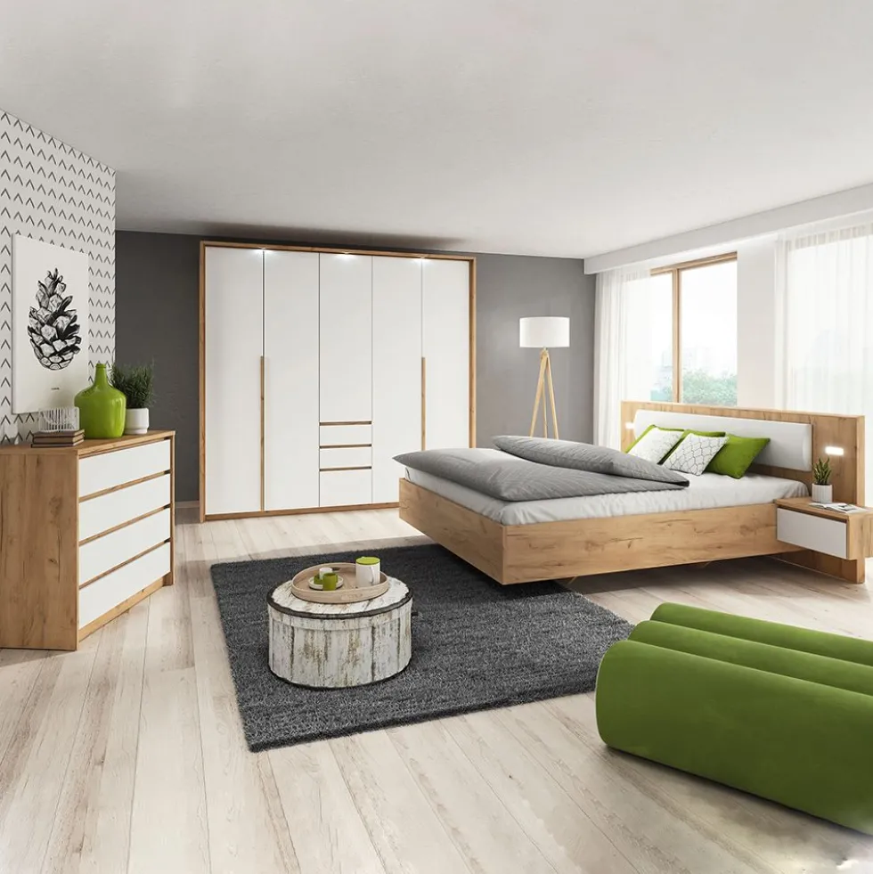 Camera da letto matrimoniale completa moderna bianco e rovere CDLLK10