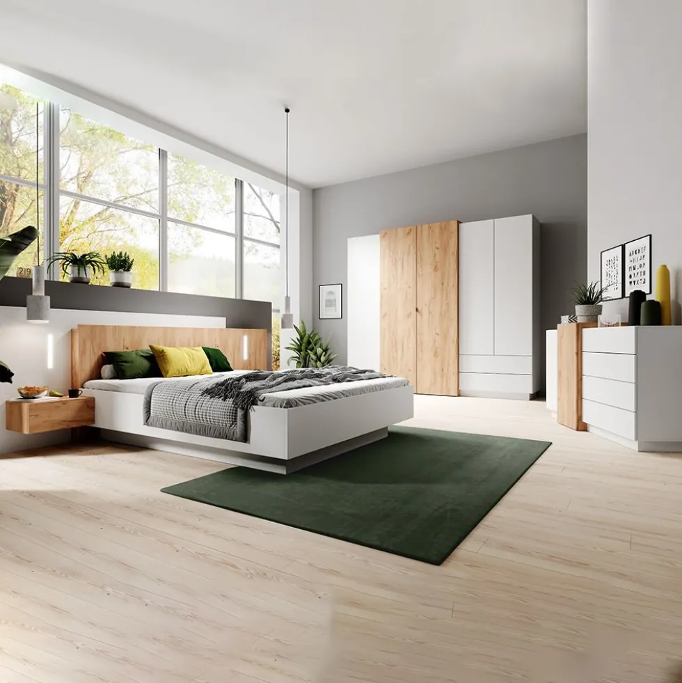 Camera da letto matrimoniale completa moderna bianco e rovere CDLLK11