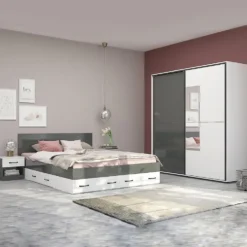 Camera da letto matrimoniale 160x200 completa design laccato bianco lucido e antracite CMG43