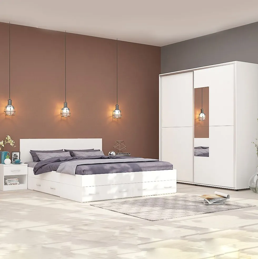 Camera da letto matrimoniale 160x200 completa design laccato bianco lucido CMG43