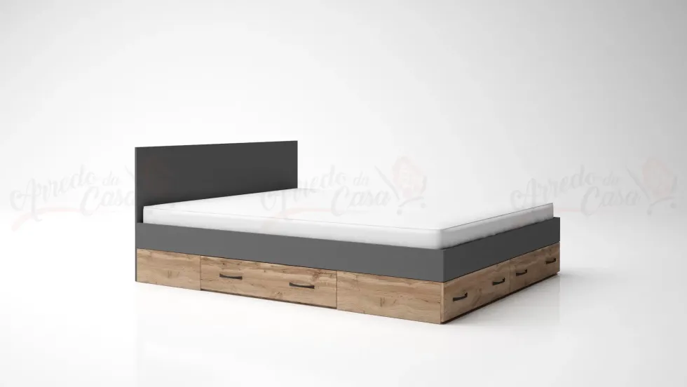 Camera da letto matrimoniale 160x200 completa effetto legno rovere e antracite CMG43
