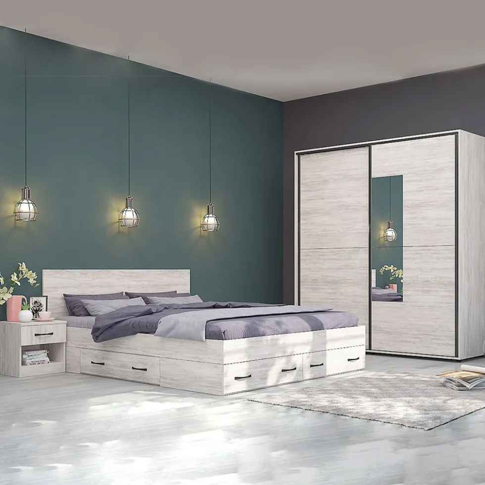 Camera da letto matrimoniale 160x200 completa effetto legno bianco CMG43