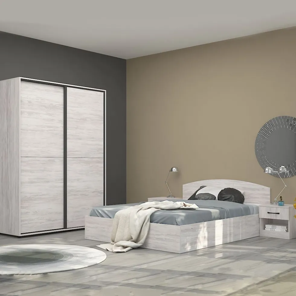 Camera da letto matrimoniale 160x200 completa design effetto legno bianco CMG42