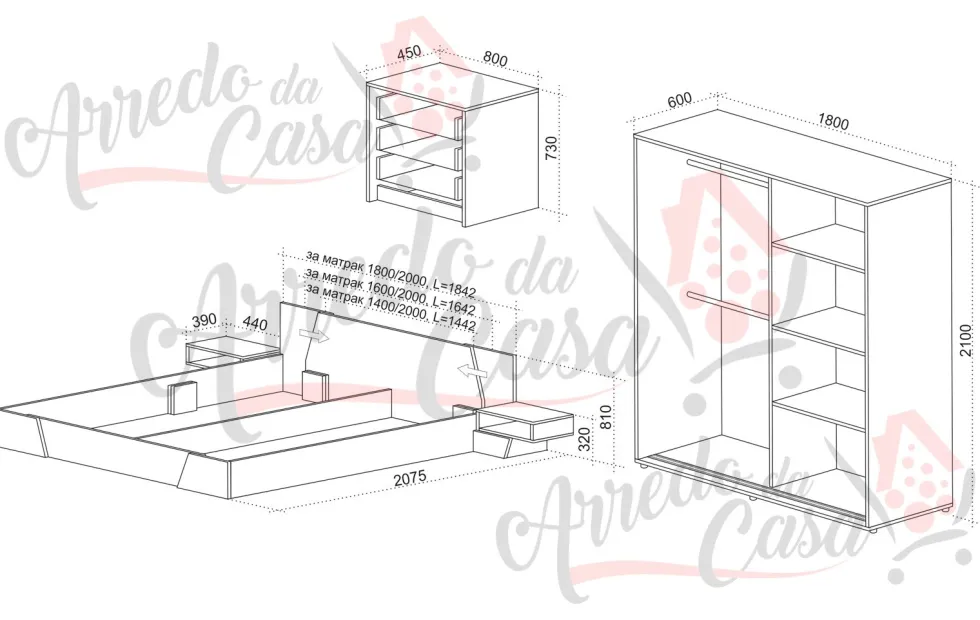 Camera da letto Nera e Rovere completa CDLU33