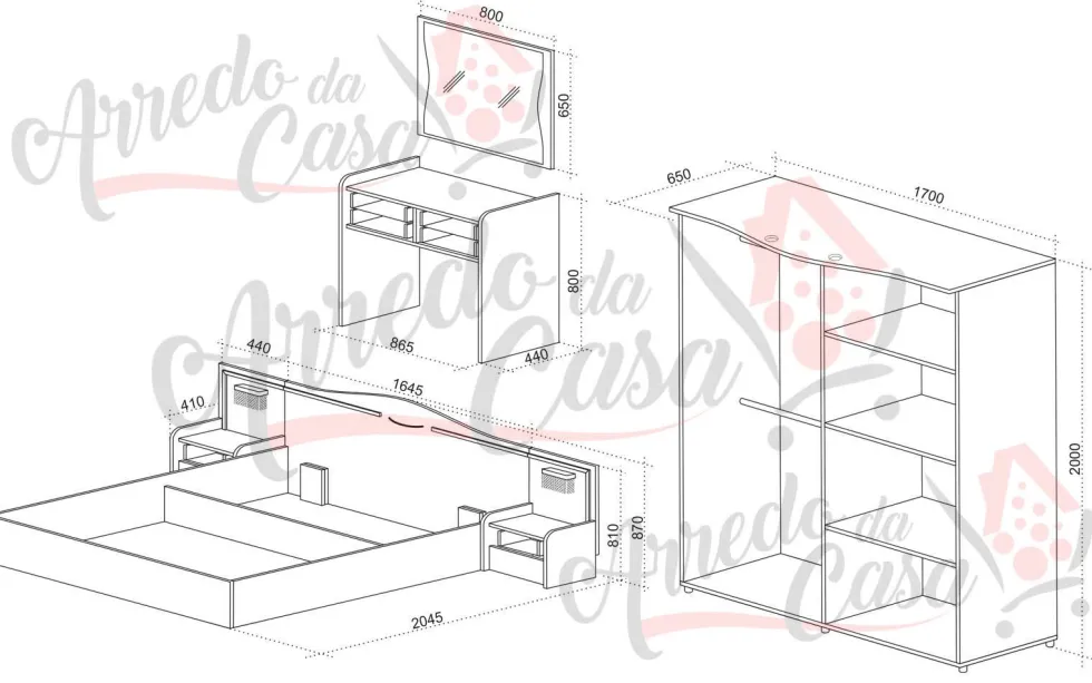 Camera da letto rovere e grigio CDLU30