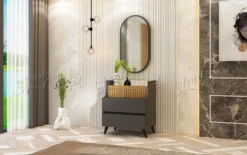 Camera matrimoniale completa 160x200 cm in rovere scuro, beige e grafite CDLU40