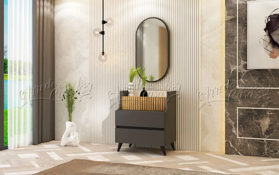 Camera matrimoniale completa 160x200 cm in rovere scuro, beige e grafite CDLU40
