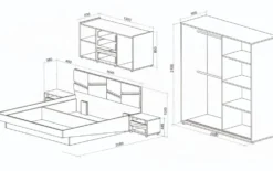 Camera matrimoniale completa 160x200 cm con letto contenitore in noce, beige e verde oliva CDLU38