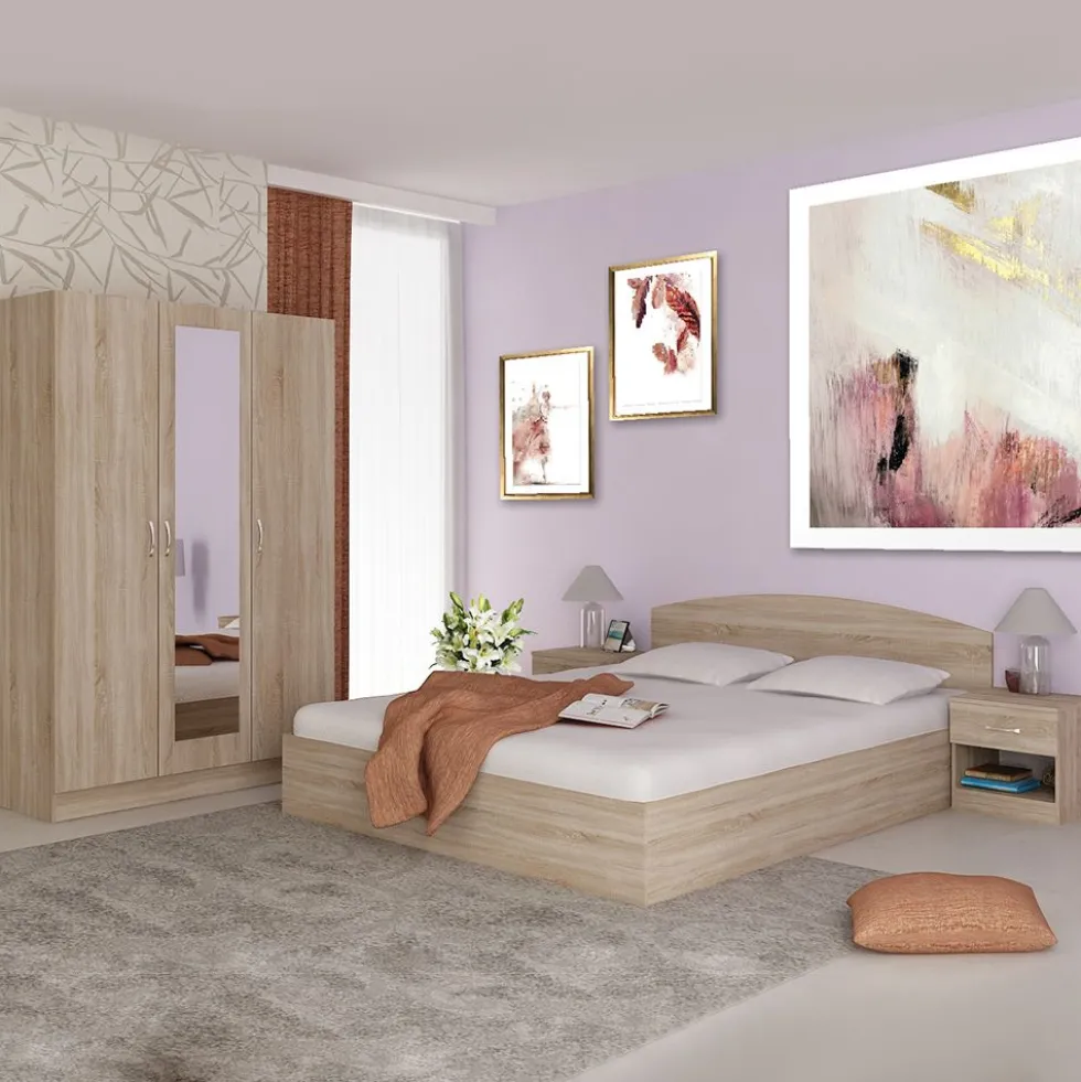 Camera matrimoniale da letto 160x200 completa effetto legno sonoma CMG41