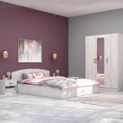 Camera matrimoniale da letto 160x200 completa effetto legno bianco CMG41