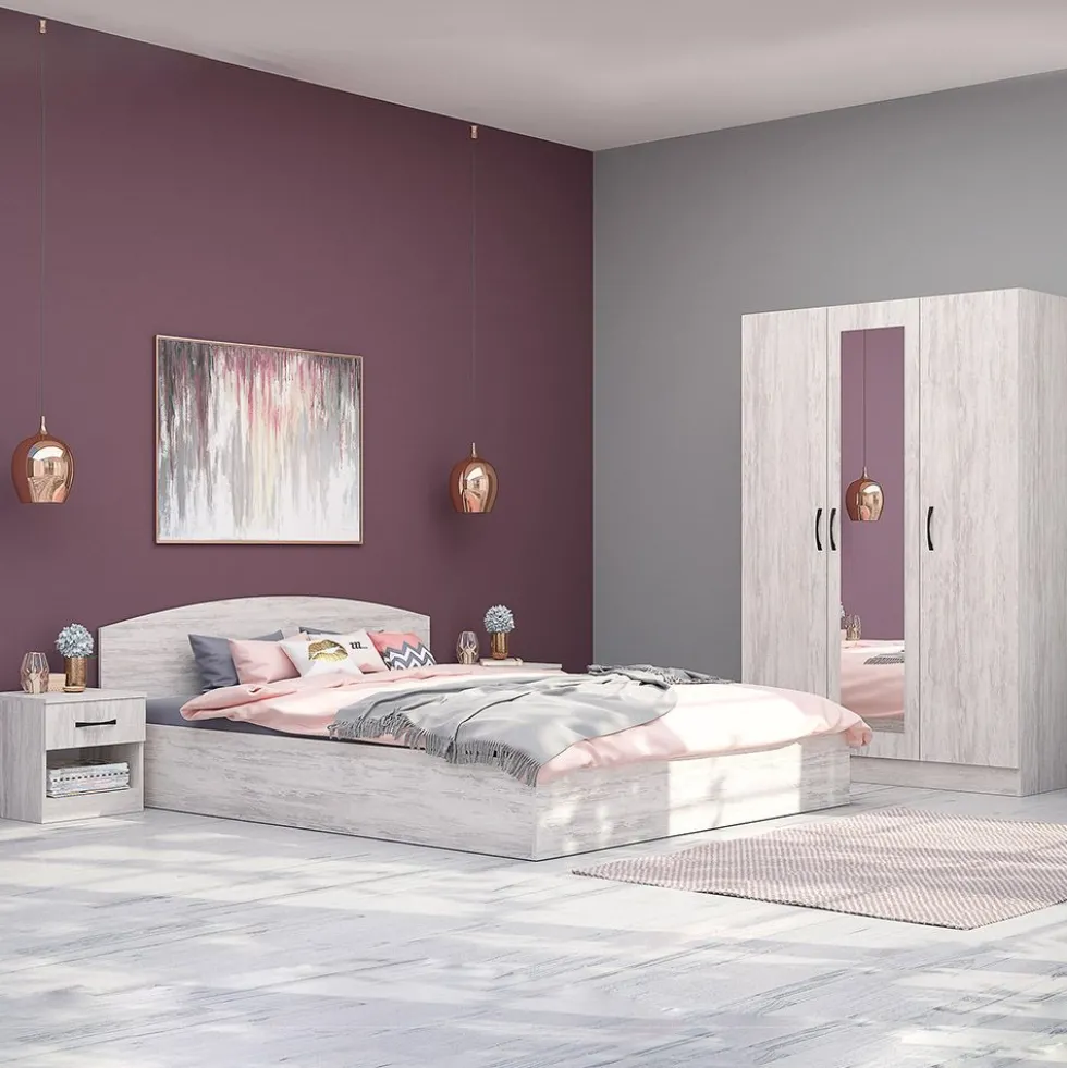Camera matrimoniale da letto 160x200 completa effetto legno bianco CMG41