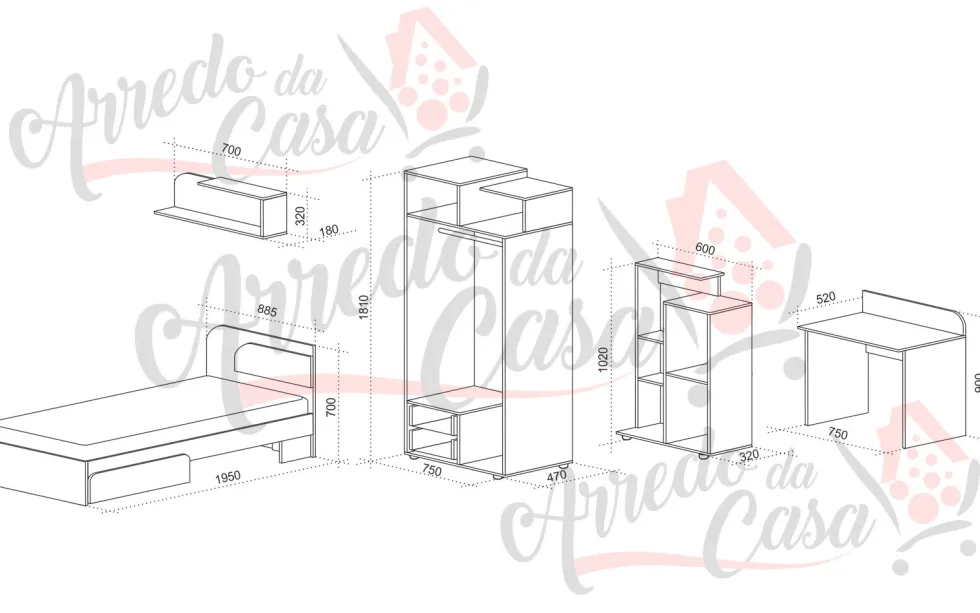 Cameretta bambino design moderno CCU1