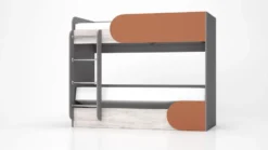Cameretta completa con letto a castello grigio, bianco legno, arancio CBG1