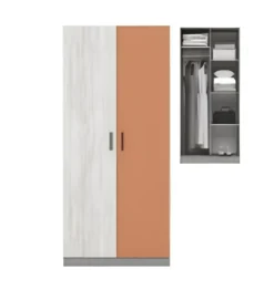 Cameretta completa con letto a castello grigio, bianco legno, arancio CBG1