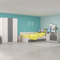 Cameretta completa con letto a una piazza e mezza 120x190 cm rovere bianco e antracite CBG17