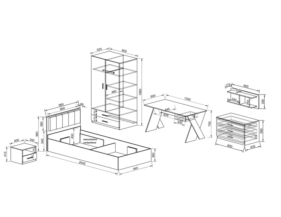 Cameretta completa legno bianco CCI11