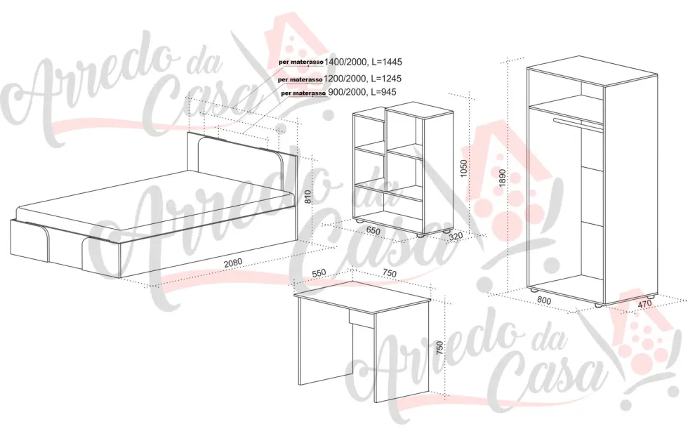 Cameretta completa moderna per ragazzi CCU19