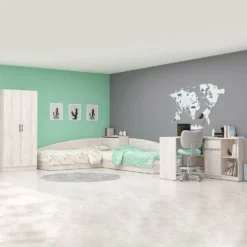 Cameretta completa 82x190 con due letti singoli ad angolo e scrivania grande bianco legno CBG6