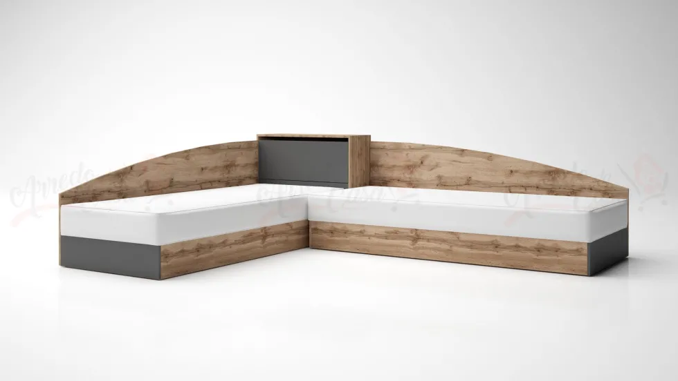 Cameretta completa 82x190 con due letti singoli ad angolo e scrivania rovere e antracite CBG7