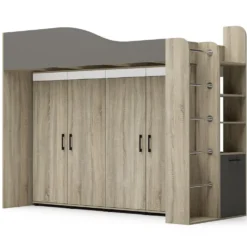 Cameretta moderna a soppalco con armadio 96x180x232 cm rovere, antracite e bianco CBG18