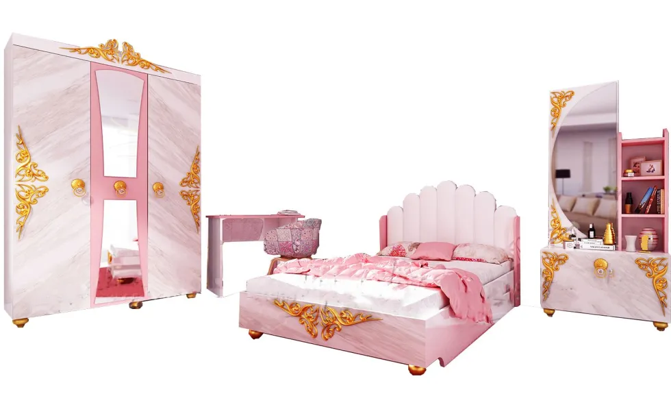 Cameretta moderna completa 120x190 cm bianco marmo e rosa CCU20