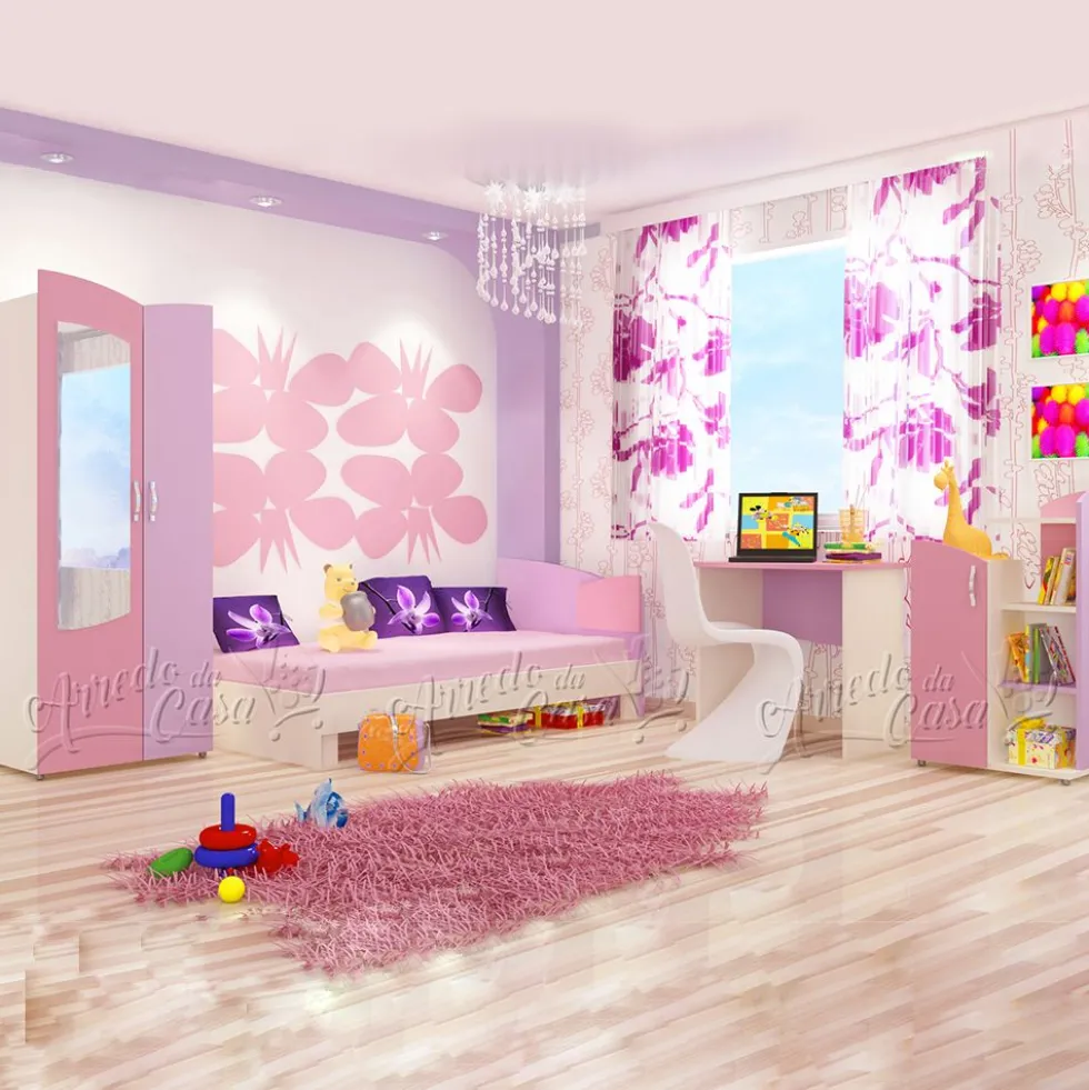 Cameretta per bambina rosa e lilla CCU10