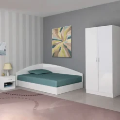 Cameretta 120x190 completa con letto a una piazza e mezza ad angolo bianco lucido CBG8