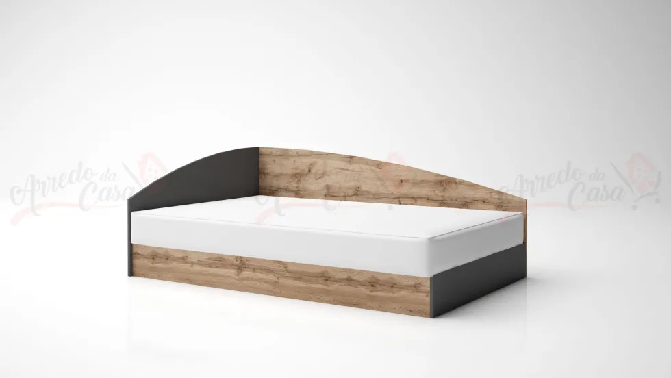 Cameretta 120x190 completa con letto a una piazza e mezza ad angolo rovere e antracite CBG8
