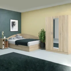 Cameretta 120x190 con letto a una piazza e mezza ad angolo e comodino moderno sonoma CBG9