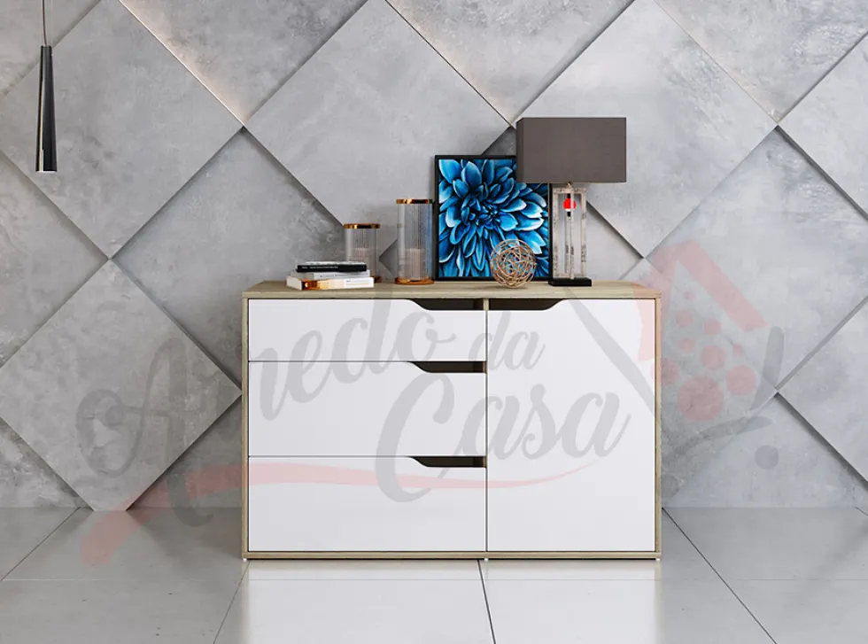 Cassettiera bianca e rovere moderna CI3042