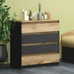 Cassettiera economica con 4 cassetti rovere e grigio lucido CG2