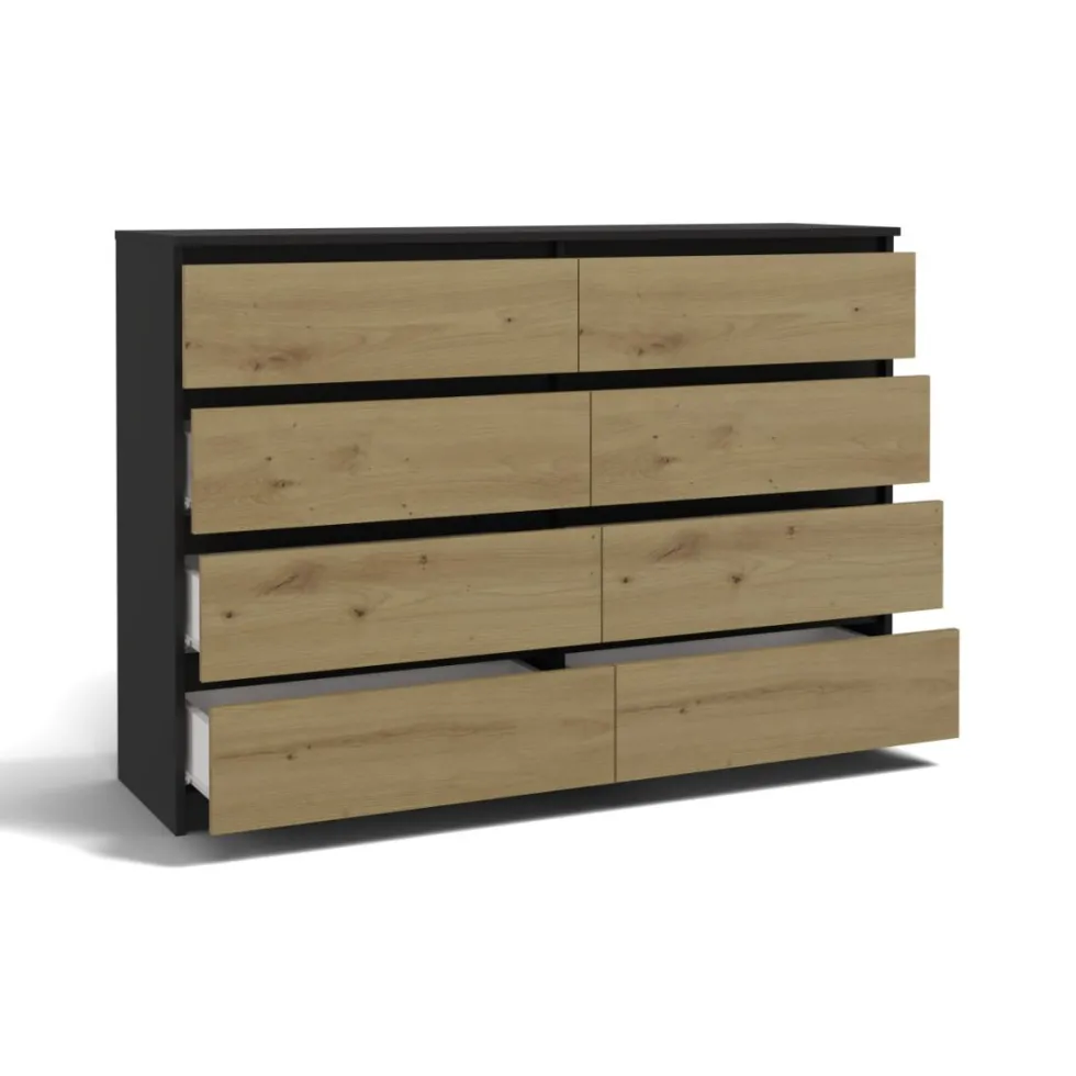 Cassettiera moderna con 8 cassetti 138x40x97 cm rovere e antracite CMMT13