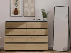 Cassettiera moderna con 8 cassetti 138x40x97 cm rovere e antracite CMMT13