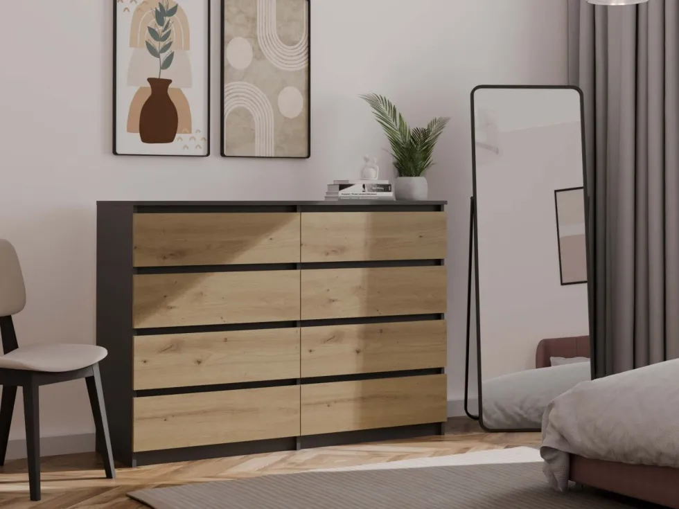 Cassettiera moderna con 8 cassetti 138x40x97 cm rovere e antracite CMMT13
