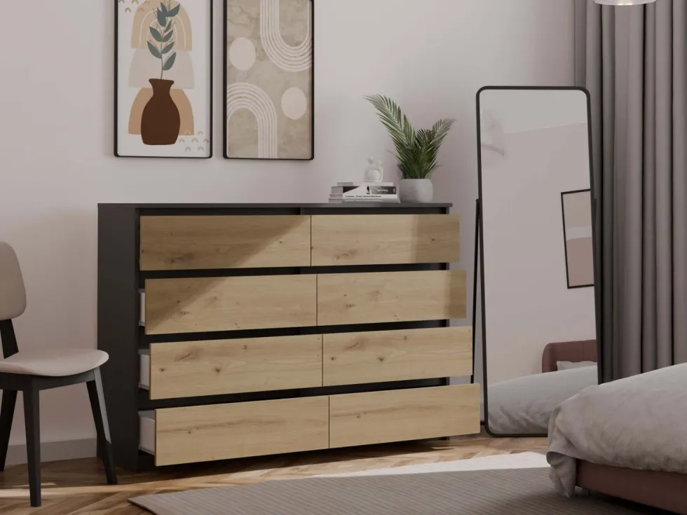 Cassettiera moderna con 8 cassetti 138x40x97 cm rovere e antracite CMMT13